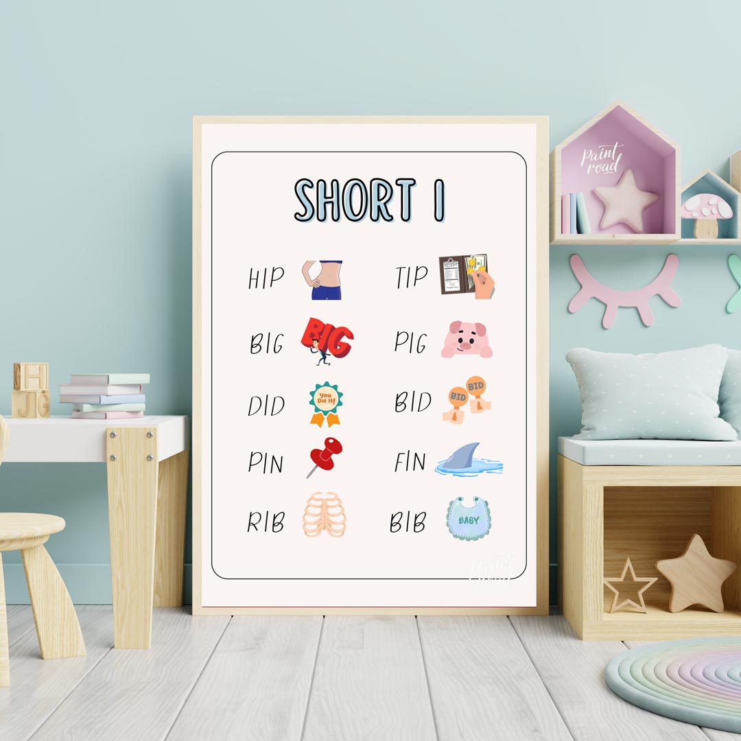 This clear and engaging educational poster, titled "SHORT I," is designed to help young learners id… for nursery