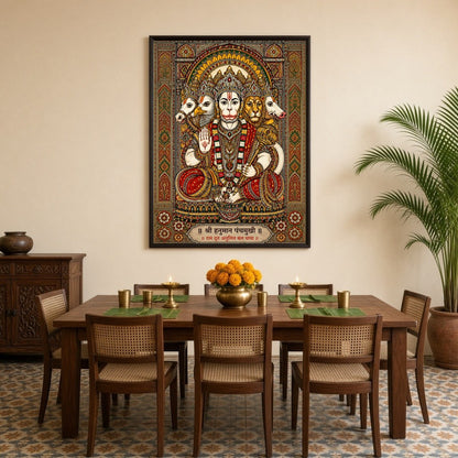 Immerse yourself in the spiritual aura of Shri Panchamukhi Hanuman, depicted with exquisite detail for Dining