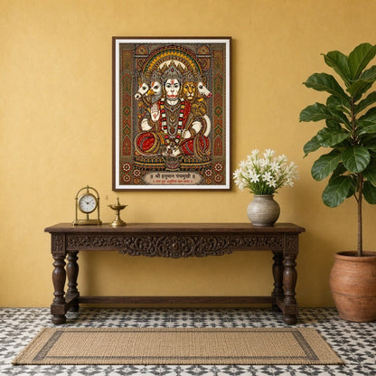 Immerse yourself in the spiritual aura of Shri Panchamukhi Hanuman, depicted with exquisite detail for Entrance
