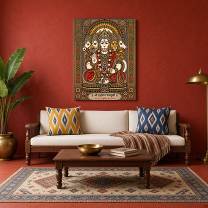 Immerse yourself in the spiritual aura of Shri Panchamukhi Hanuman, depicted with exquisite detail for Living Room