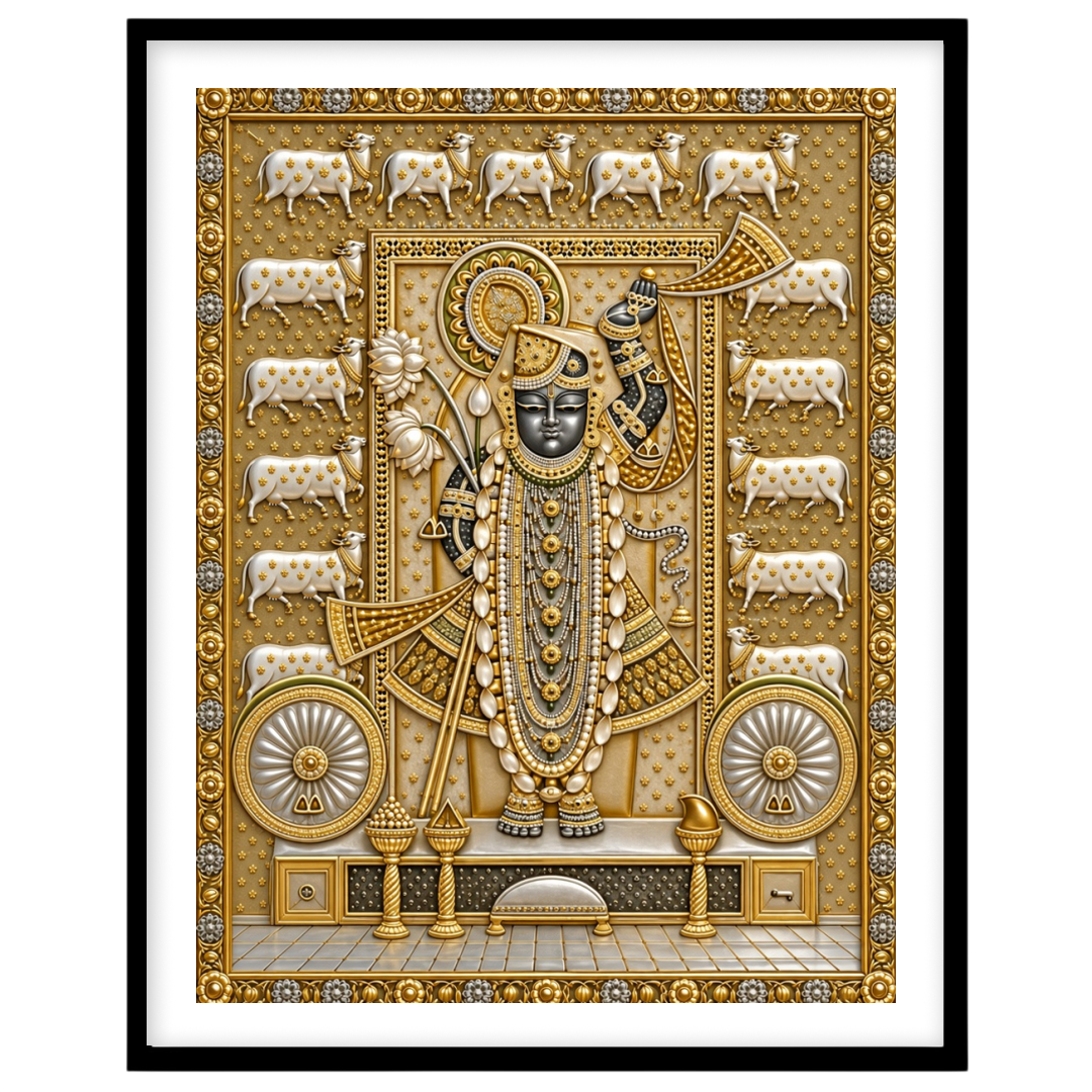 Embrace the divine presence of Shrinathji with this exquisite Pichwai art print, beautifully for decor
