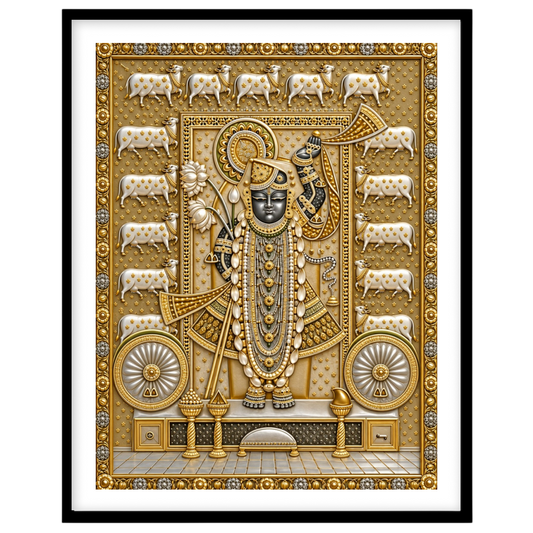 Embrace the divine presence of Shrinathji with this exquisite Pichwai art print, beautifully for decor
