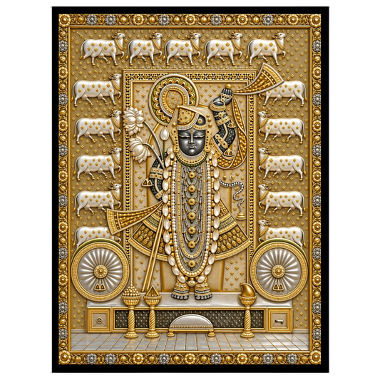 Embrace the divine presence of Shrinathji with this exquisite Pichwai art print, beautifully for decor