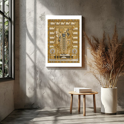 Embrace the divine presence of Shrinathji with this exquisite Pichwai art print, beautifully for Entrance