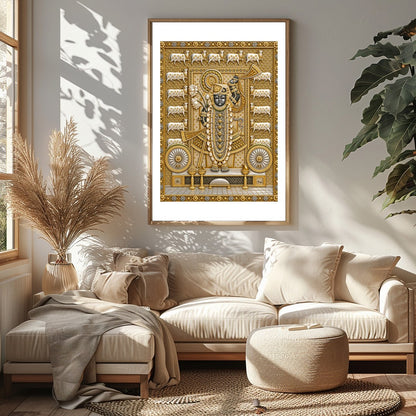 Embrace the divine presence of Shrinathji with this exquisite Pichwai art print, beautifully for Sitting Area