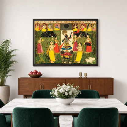 Immerse yourself in the divine elegance of Shrinathji, beautifully captured in the rich tradition for Dining