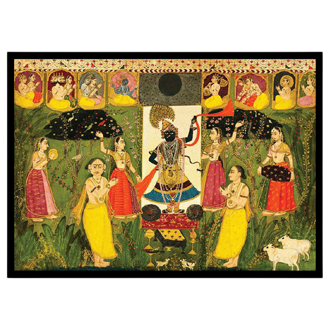 Immerse yourself in the divine elegance of Shrinathji, beautifully captured in the rich tradition for dwelling