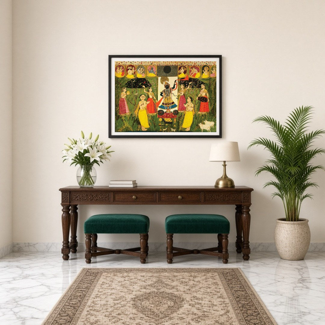Immerse yourself in the divine elegance of Shrinathji, beautifully captured in the rich tradition for Entrance