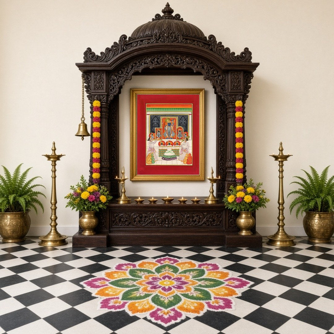 Immerse in the vibrant spirituality of Shrinathji's Annakut celebration, where devotion meets for Home Temple