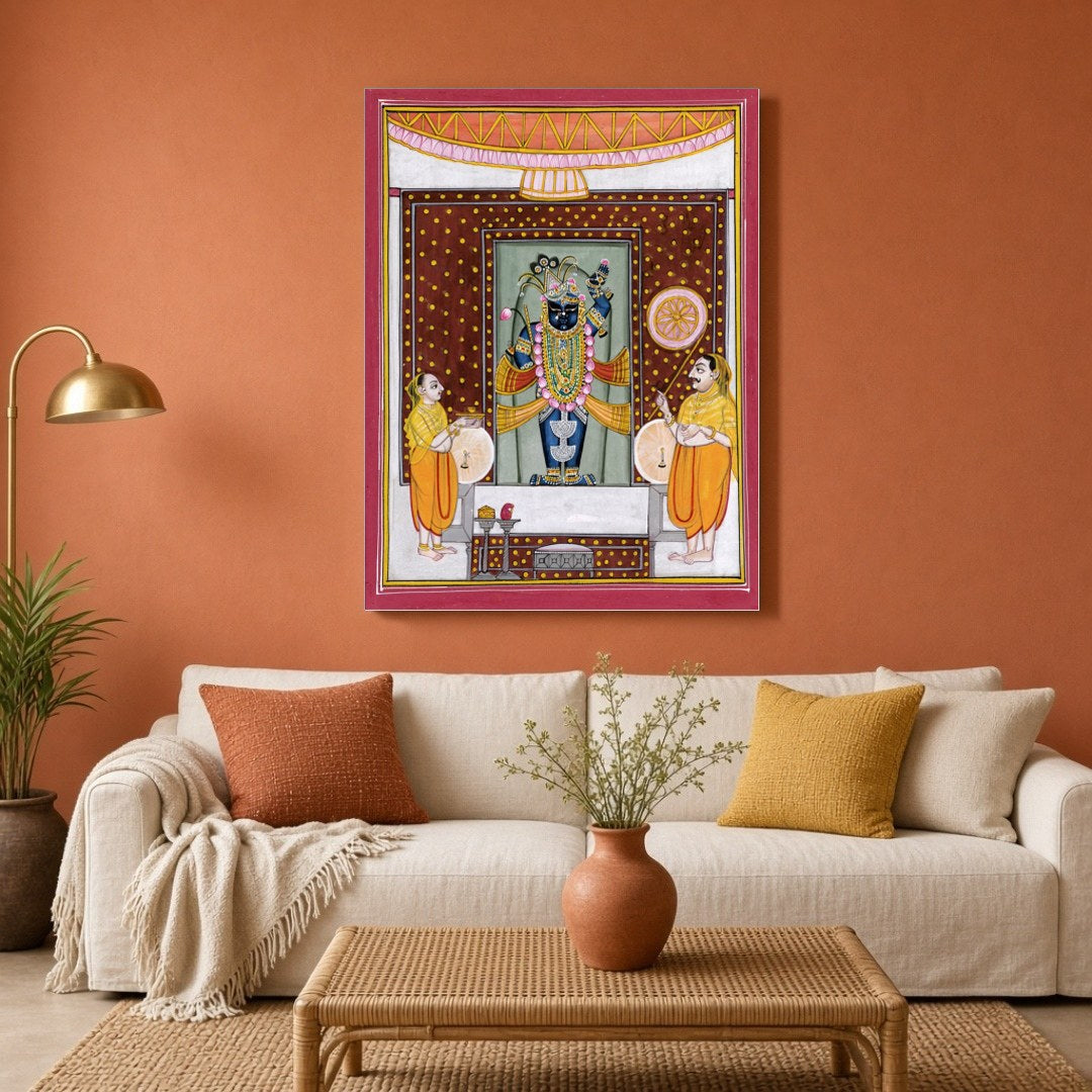 Immerse yourself in the vibrant world of Shrinathji with this captivating Pichwai artwork, for Living Room