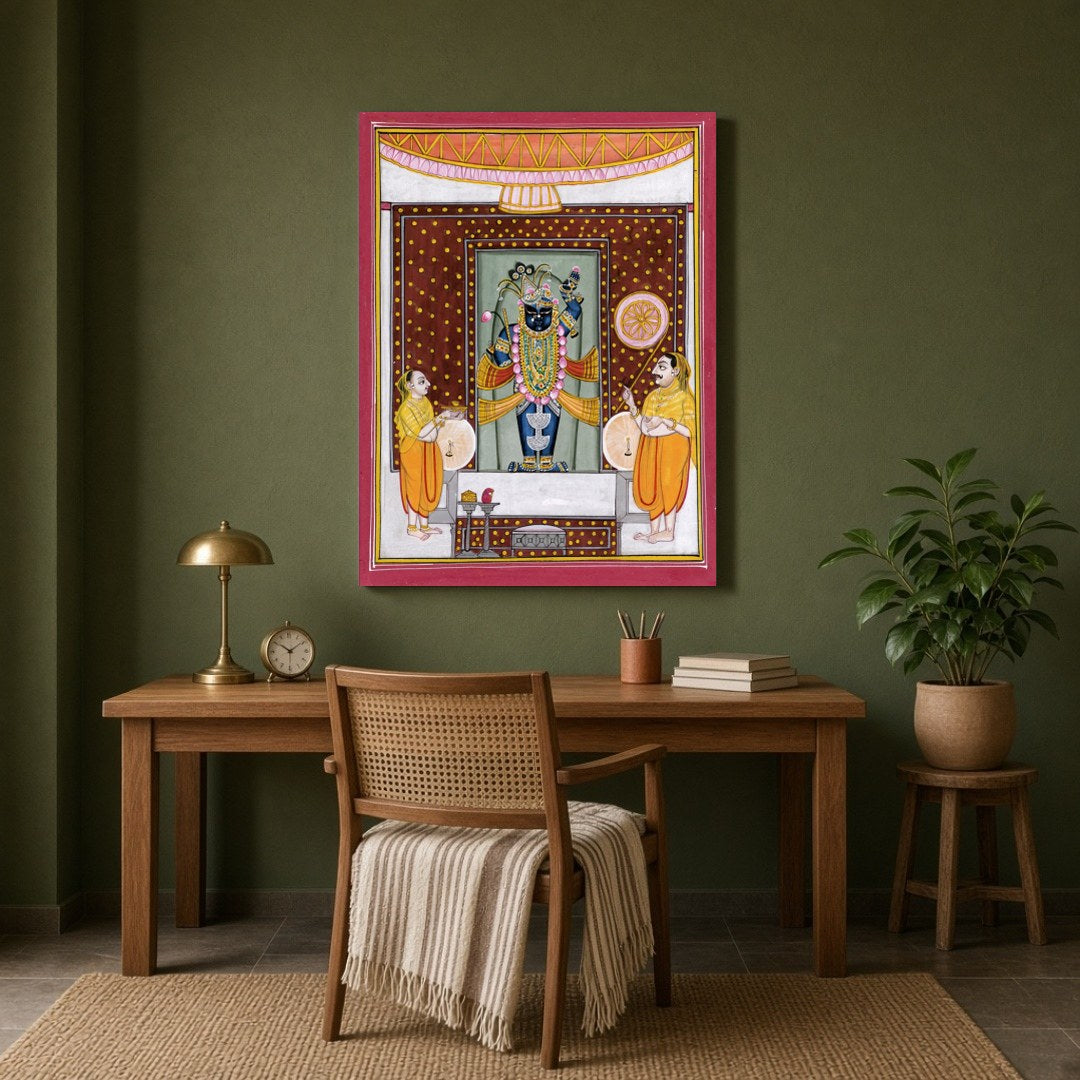 Immerse yourself in the vibrant world of Shrinathji with this captivating Pichwai artwork, for Study