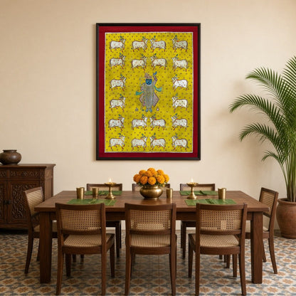 Immerse yourself in the divine beauty of 'Shrinathji's Radiant Blessing' featuring an enchanting for Dining