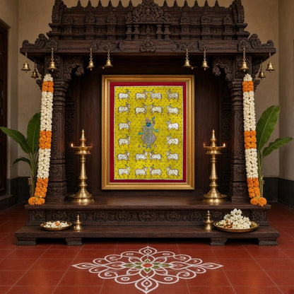 Immerse yourself in the divine beauty of 'Shrinathji's Radiant Blessing' featuring an enchanting for Home Temple