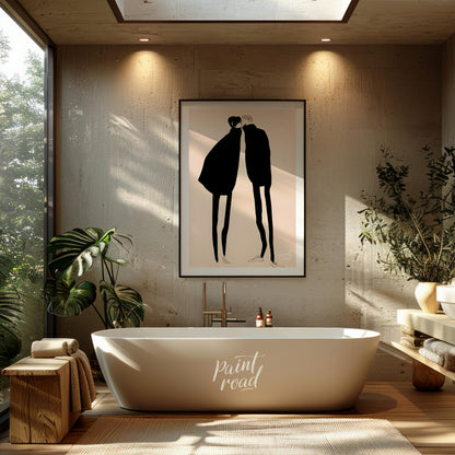 """Silent Encounter"" presents a minimalist illustration of two figures in close proximity, rendere… for bathroom