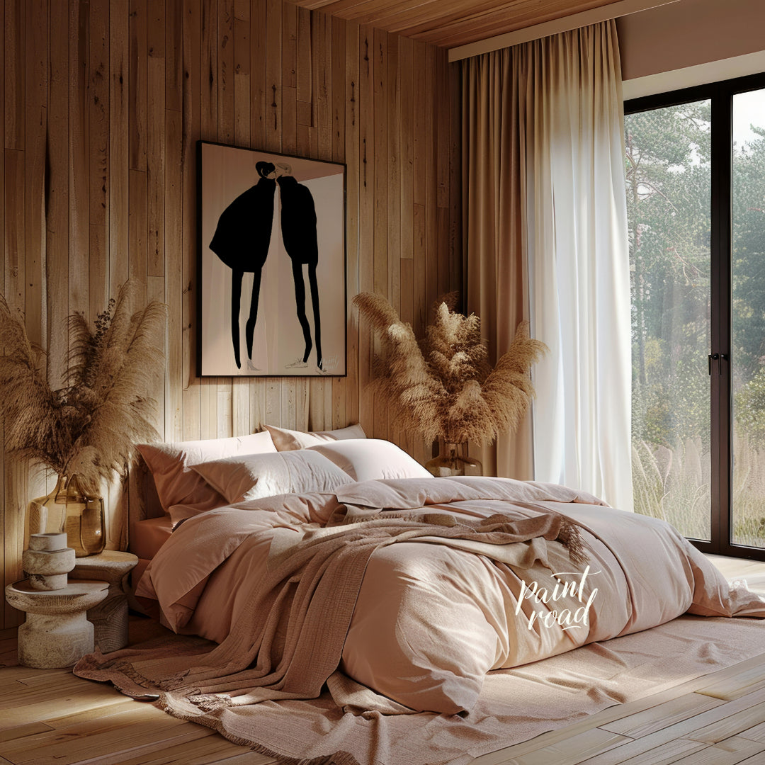 """Silent Encounter"" presents a minimalist illustration of two figures in close proximity, rendere… for bedroom