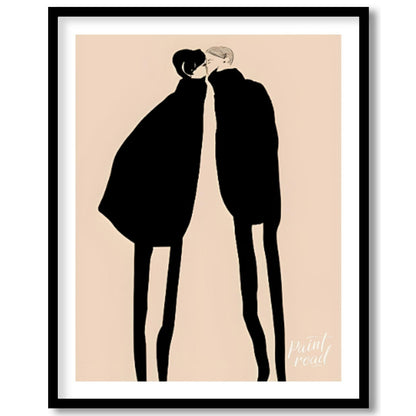 """Silent Encounter"" presents a minimalist illustration of two figures in close proximity, rendere… for home