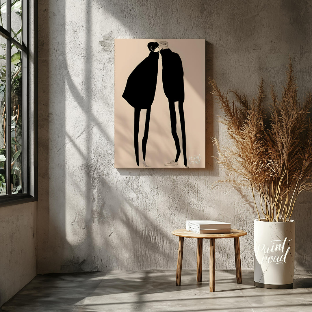 """Silent Encounter"" presents a minimalist illustration of two figures in close proximity, rendere… for living room