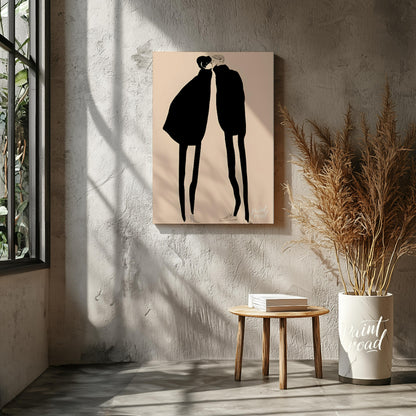 """Silent Encounter"" presents a minimalist illustration of two figures in close proximity, rendere… for living room