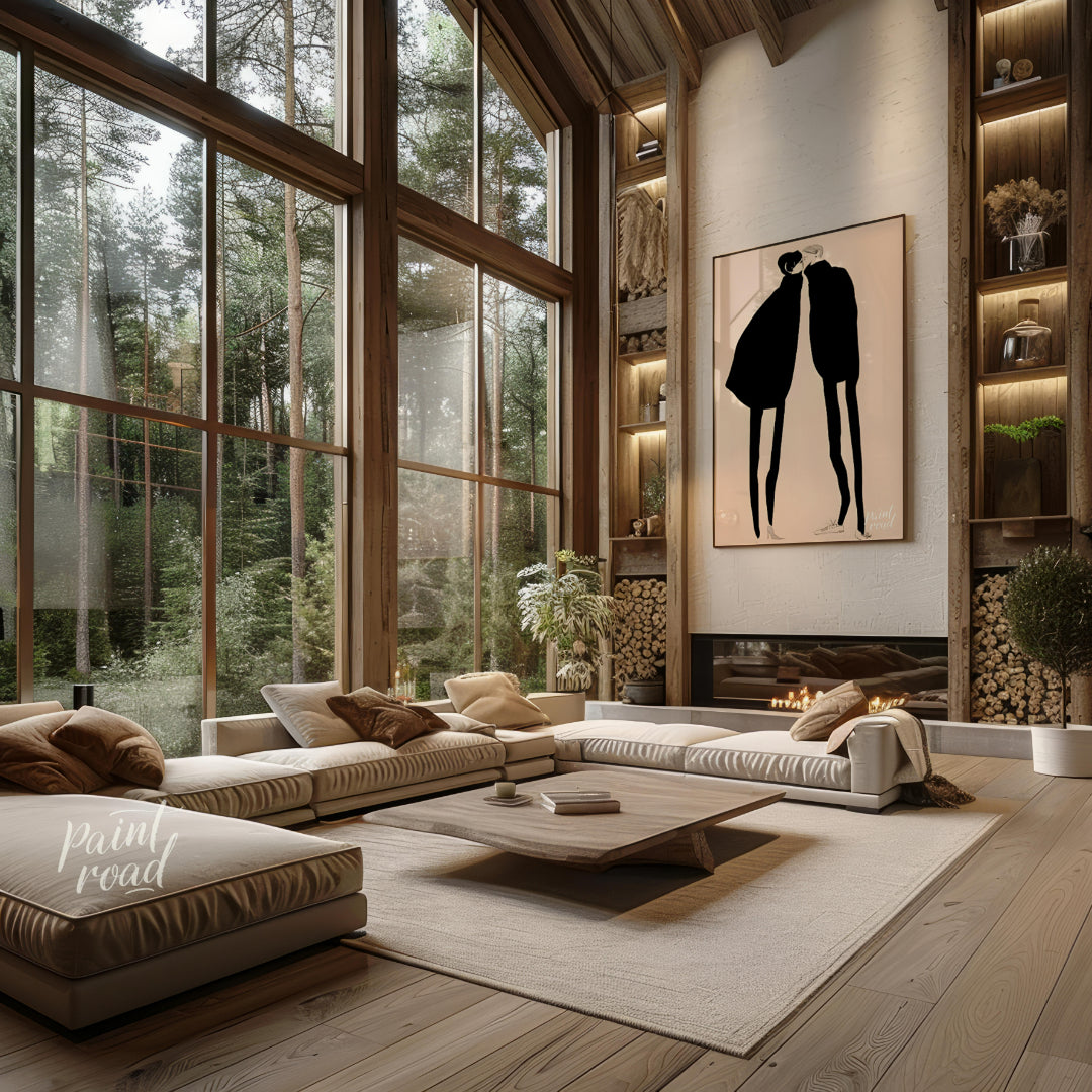 """Silent Encounter"" presents a minimalist illustration of two figures in close proximity, rendere… for living room