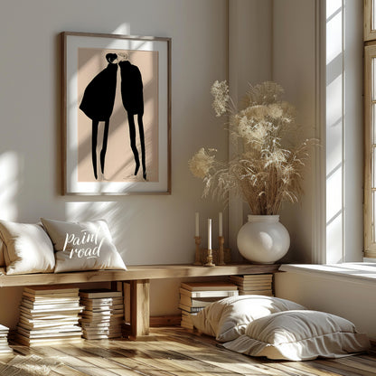 """Silent Encounter"" presents a minimalist illustration of two figures in close proximity, rendere… for living room