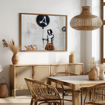Discover a thought-provoking piece with the 'Silhouette Balloon Graffiti,' capturing the essence of for Dining