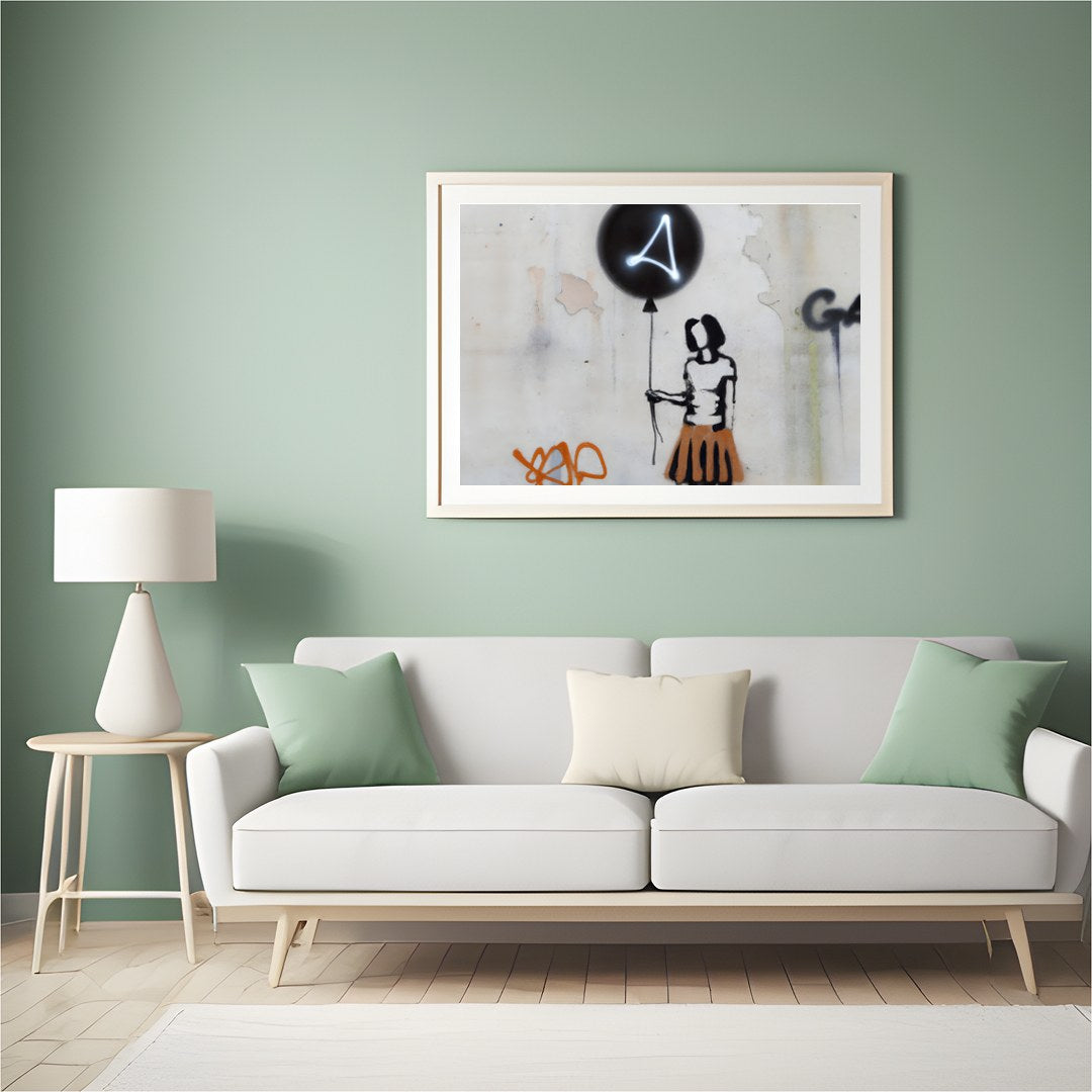 Discover a thought-provoking piece with the 'Silhouette Balloon Graffiti,' capturing the essence of for Hall