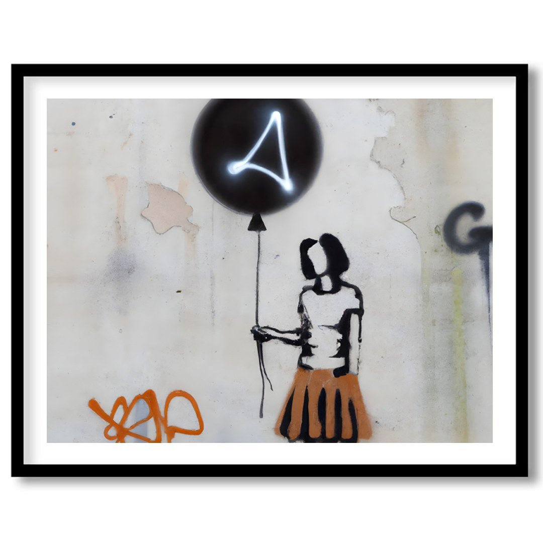 Discover a thought-provoking piece with the 'Silhouette Balloon Graffiti,' capturing the essence of for living-space
