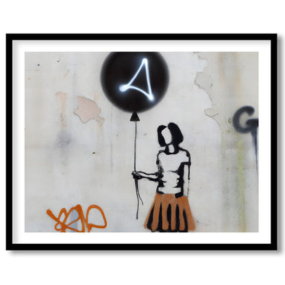 Discover a thought-provoking piece with the 'Silhouette Balloon Graffiti,' capturing the essence of for living-space