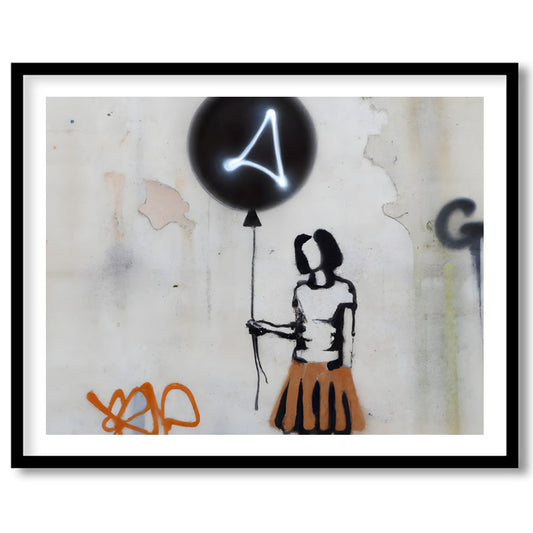 Discover a thought-provoking piece with the 'Silhouette Balloon Graffiti,' capturing the essence of for living-space