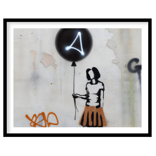 Discover a thought-provoking piece with the 'Silhouette Balloon Graffiti,' capturing the essence of for living-space