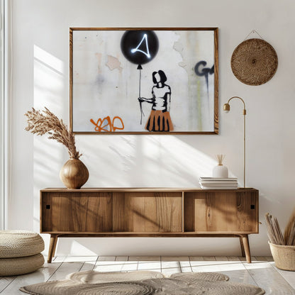 Discover a thought-provoking piece with the 'Silhouette Balloon Graffiti,' capturing the essence of for Sitting Area