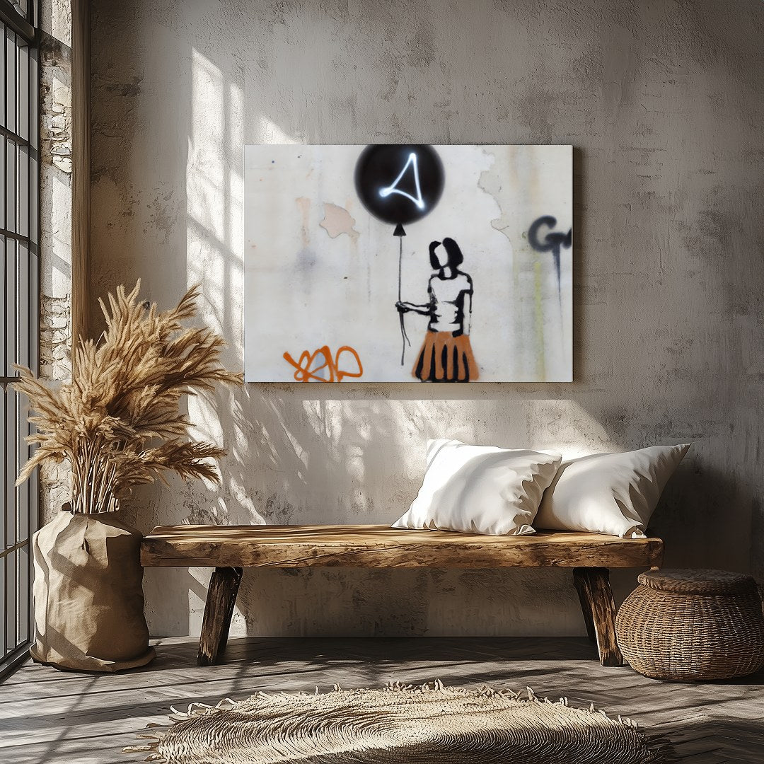 Discover a thought-provoking piece with the 'Silhouette Balloon Graffiti,' capturing the essence of for Veranda