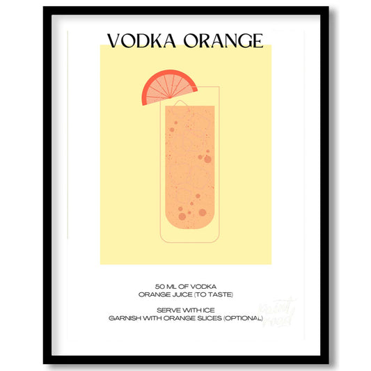 This minimalist and vibrant poster features a clean illustration of a classic Vodka Orange cocktail… for abode