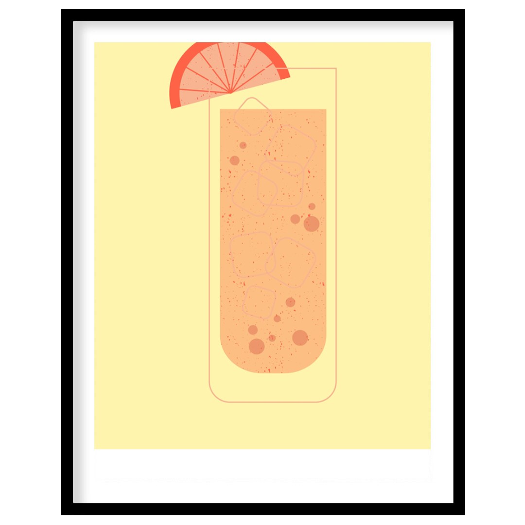 This minimalist and vibrant poster features a clean illustration of a classic Vodka Orange cocktail… for abode