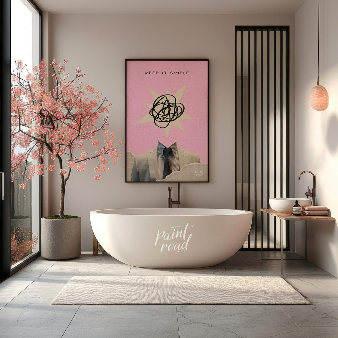 This abstract poster captures the essence of modern minimalism with an ironic twist. Featuring a he… for bathroom