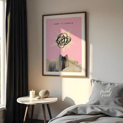 This abstract poster captures the essence of modern minimalism with an ironic twist. Featuring a he… for bedroom