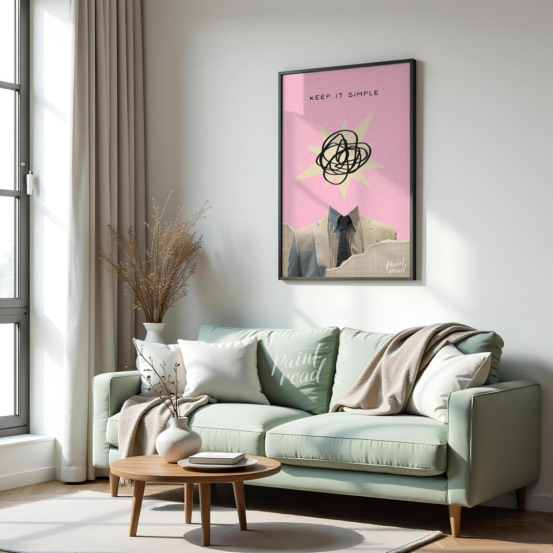 This abstract poster captures the essence of modern minimalism with an ironic twist. Featuring a he… for living room