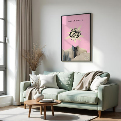 This abstract poster captures the essence of modern minimalism with an ironic twist. Featuring a he… for living room