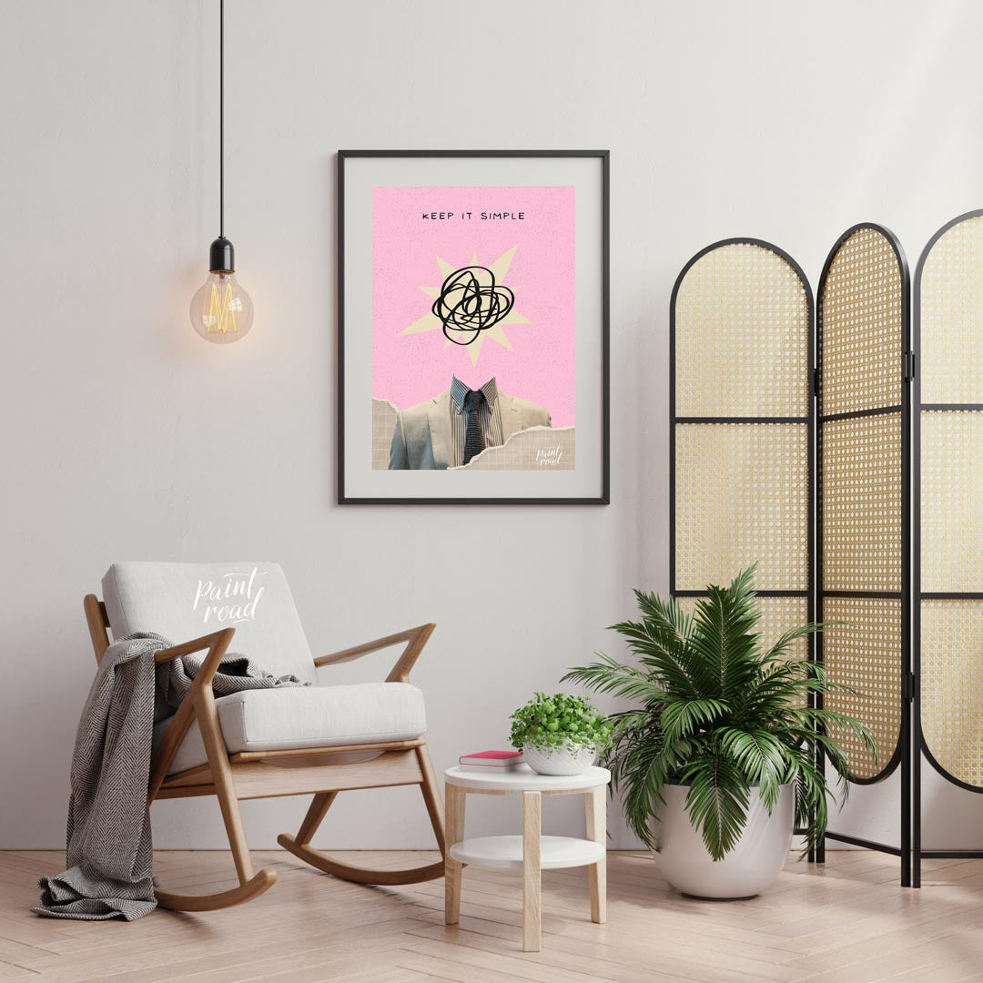 This abstract poster captures the essence of modern minimalism with an ironic twist. Featuring a he… for living room