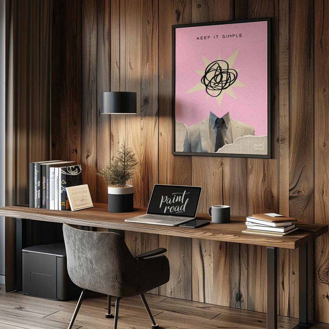 This abstract poster captures the essence of modern minimalism with an ironic twist. Featuring a he… for office