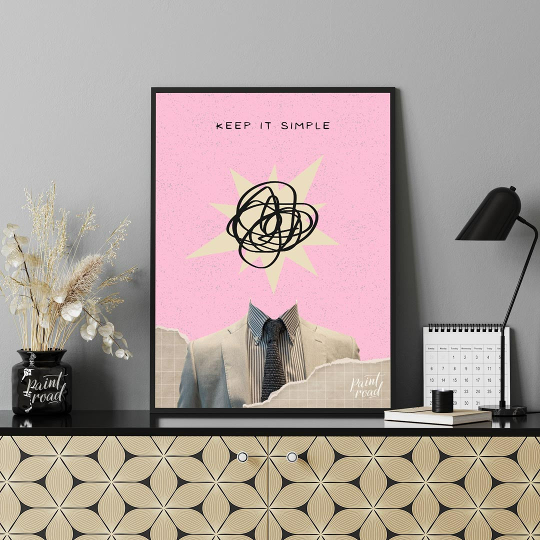 This abstract poster captures the essence of modern minimalism with an ironic twist. Featuring a he… for office
