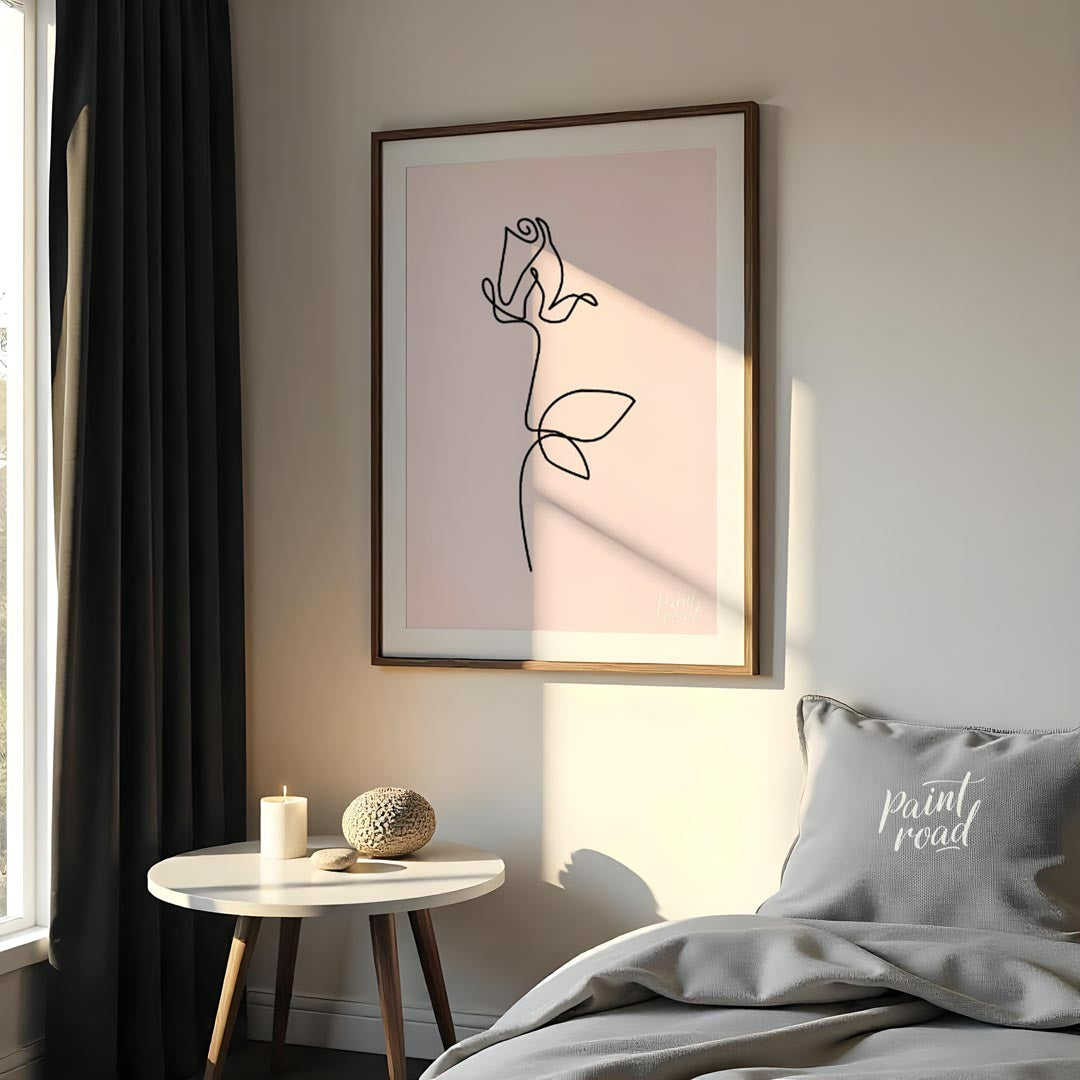 This elegant and incredibly minimalist artwork features a single rose rendered in a continuous, flo… for bedroom