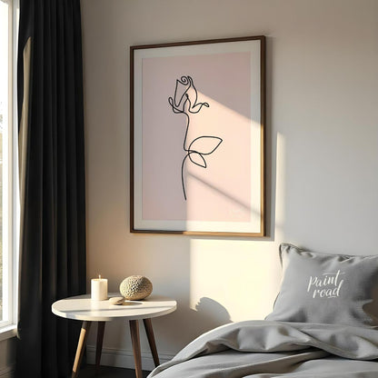 This elegant and incredibly minimalist artwork features a single rose rendered in a continuous, flo… for bedroom