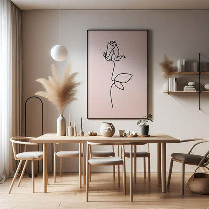 This elegant and incredibly minimalist artwork features a single rose rendered in a continuous, flo… for dining room