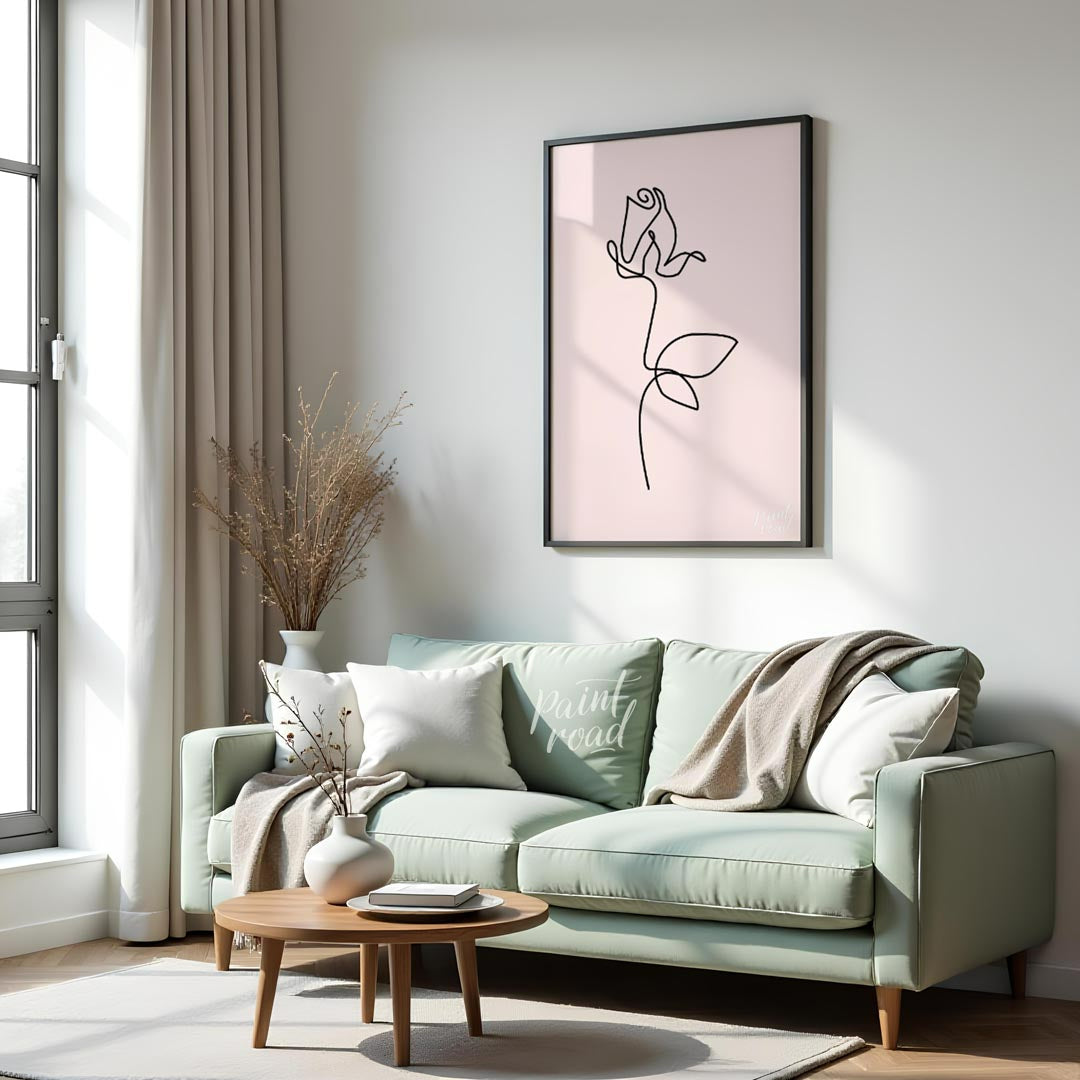 This elegant and incredibly minimalist artwork features a single rose rendered in a continuous, flo… for living room