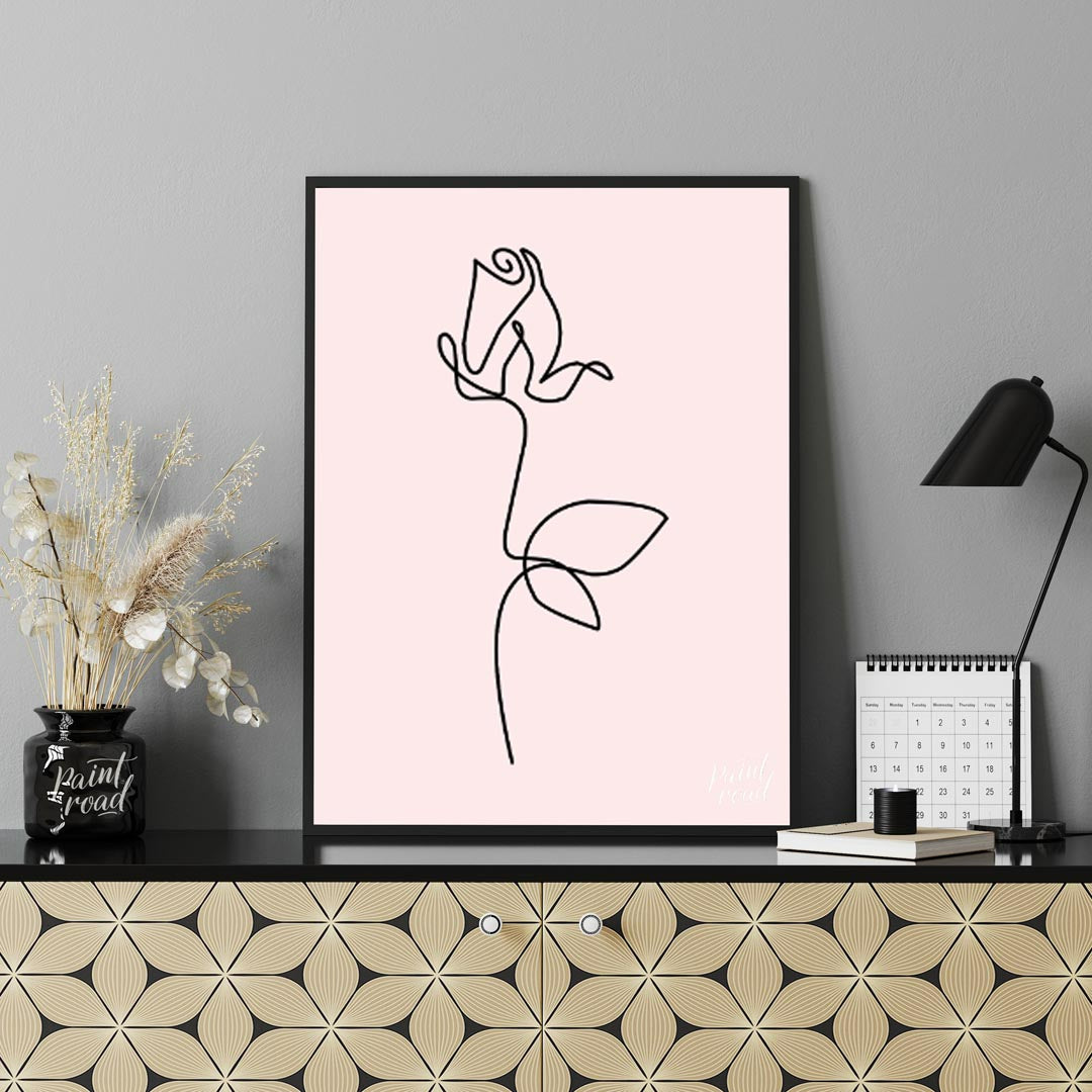 This elegant and incredibly minimalist artwork features a single rose rendered in a continuous, flo… for office