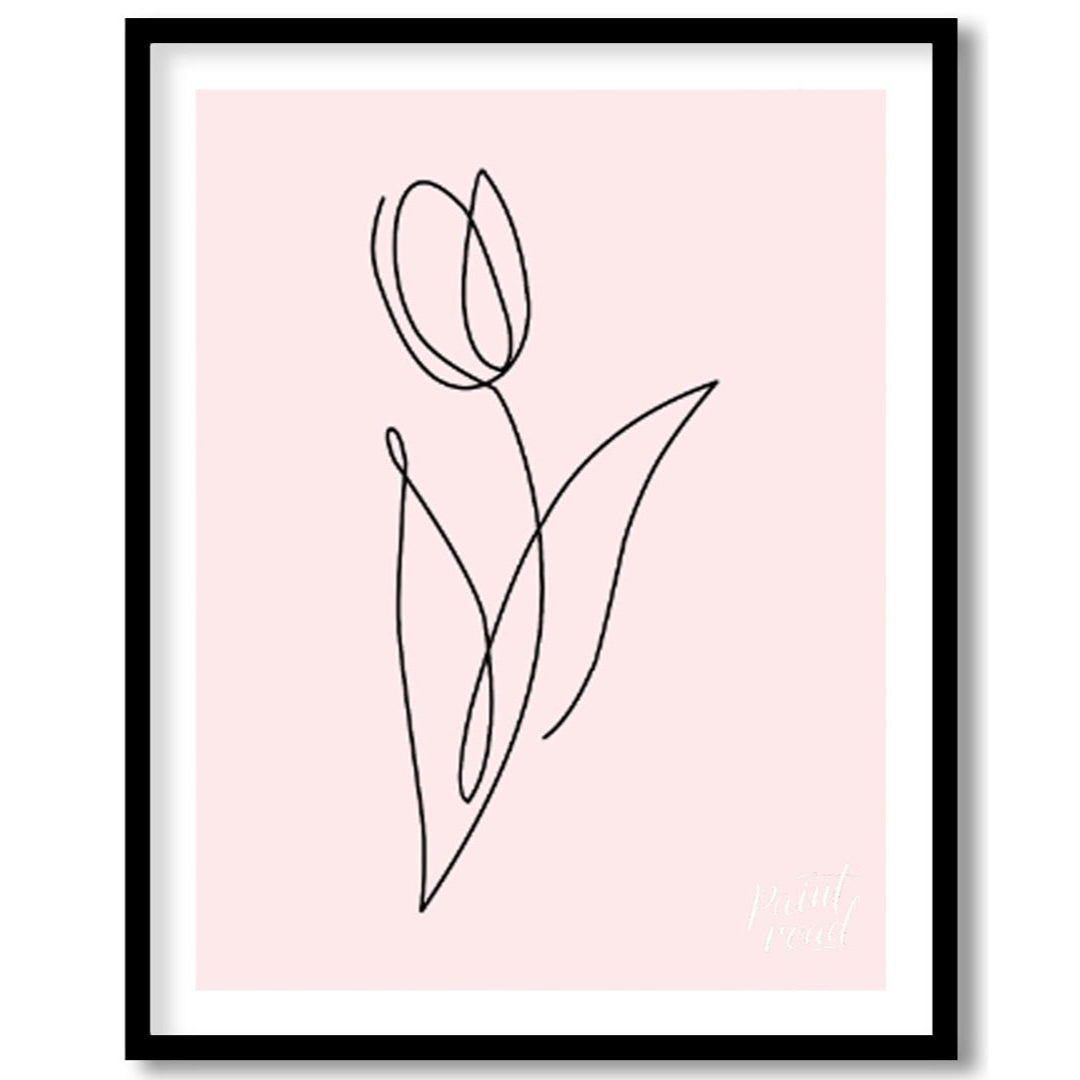 This elegant and minimalist artwork features a single tulip, rendered in a continuous, flowing blac… for home
