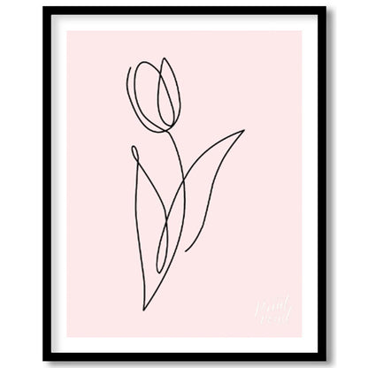 This elegant and minimalist artwork features a single tulip, rendered in a continuous, flowing blac… for home