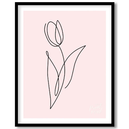 This elegant and minimalist artwork features a single tulip, rendered in a continuous, flowing blac… for home