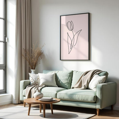 This elegant and minimalist artwork features a single tulip, rendered in a continuous, flowing blac… for living room